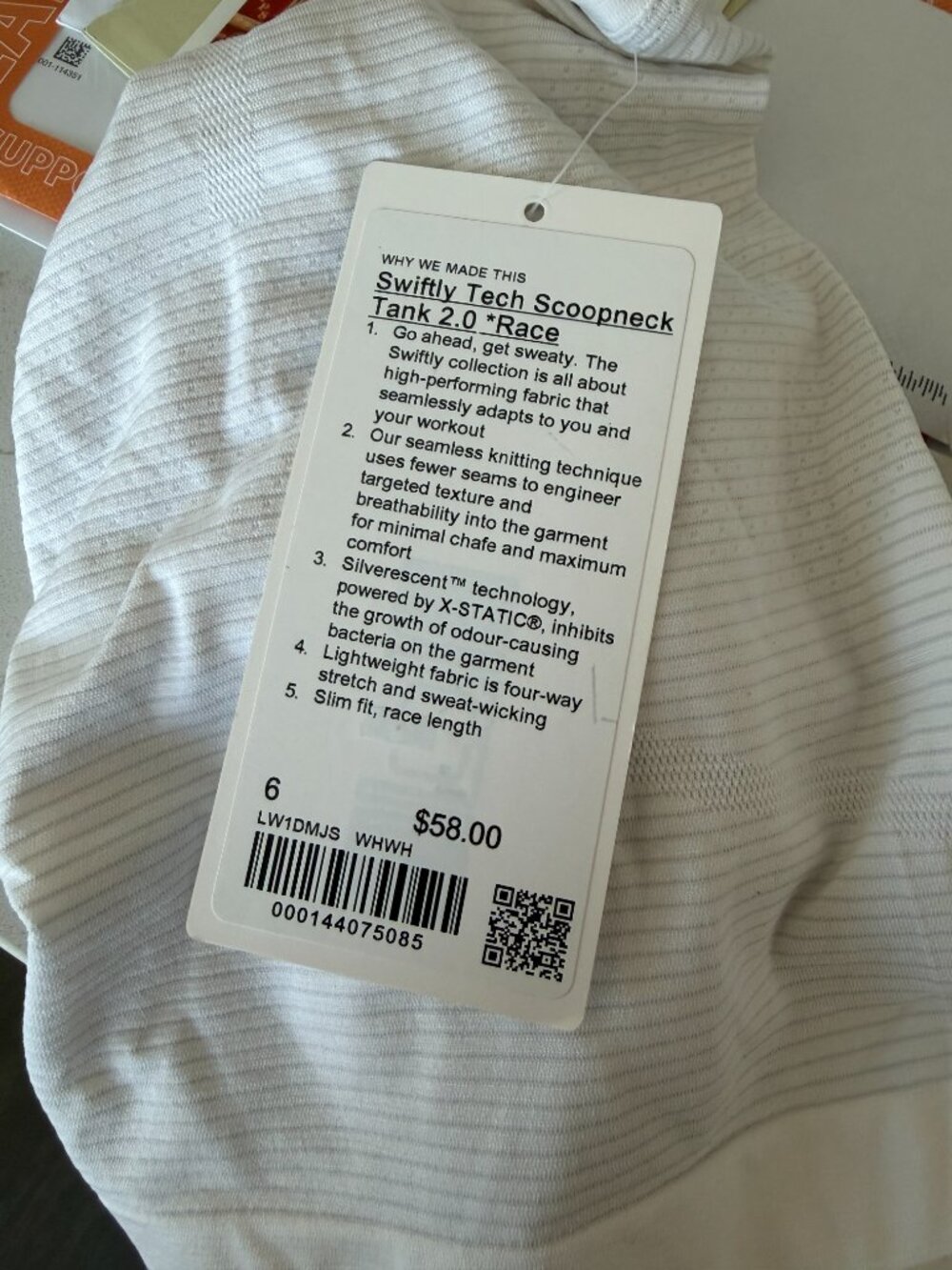 Lululemon Swiftly Tech Scoopneck Tank 2.0 Race Length - White 6 - Picture 3 of 3